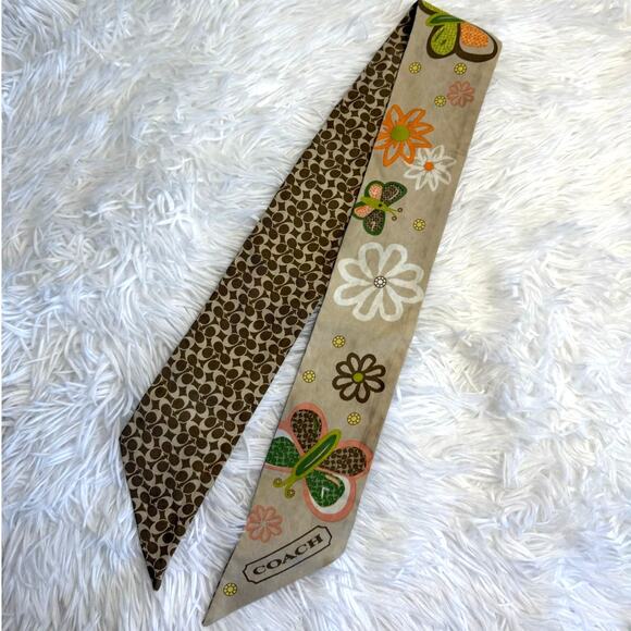 y2k COACH Silk Bag Scarf Butterfly Floral - Picture 1 of 4